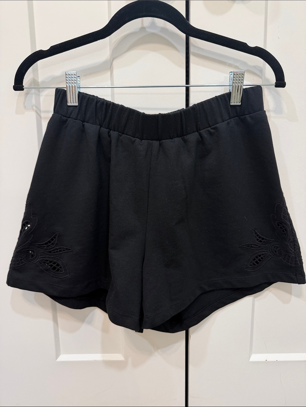 a new day Black Women's Elastic-Waist Embroidered Athletic Shorts